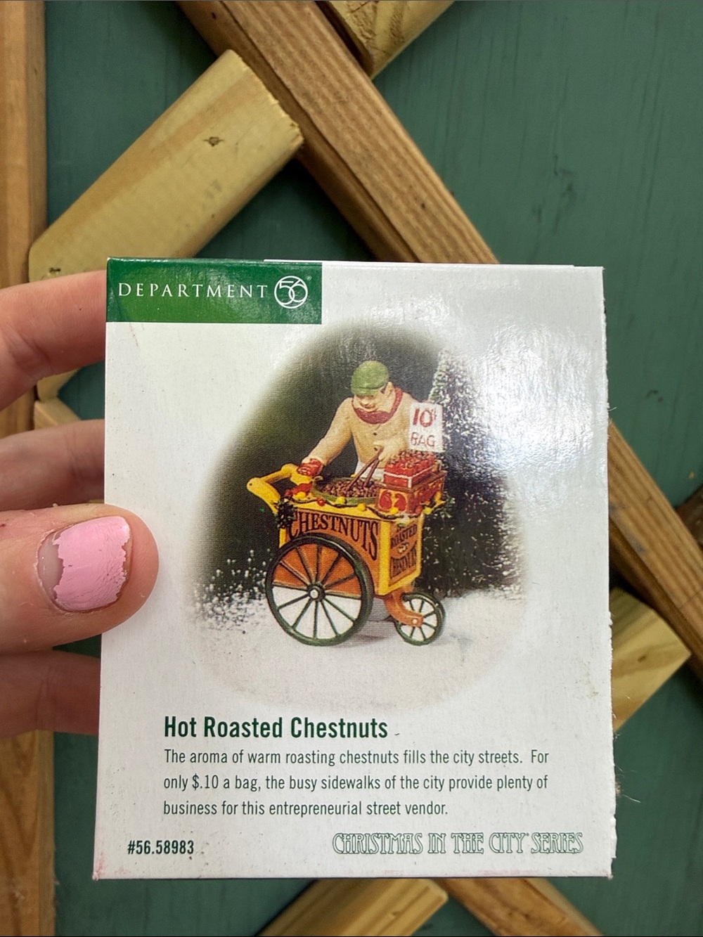 Department 56 Vintage Chestnut Cart Artwork — White & Green